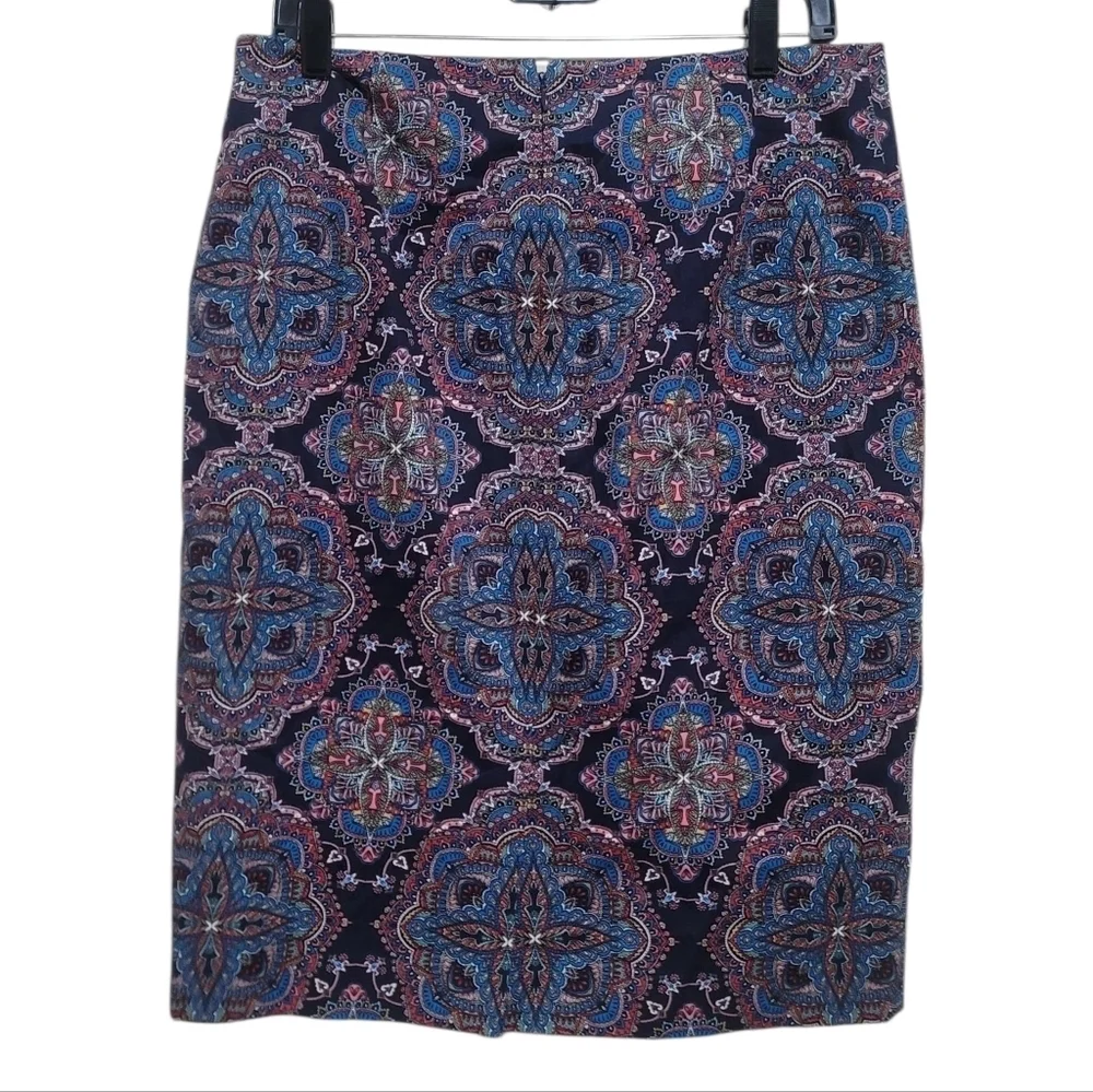 Talbots Blue Red Paisley Print Pencil Skirt Women's  Size 6